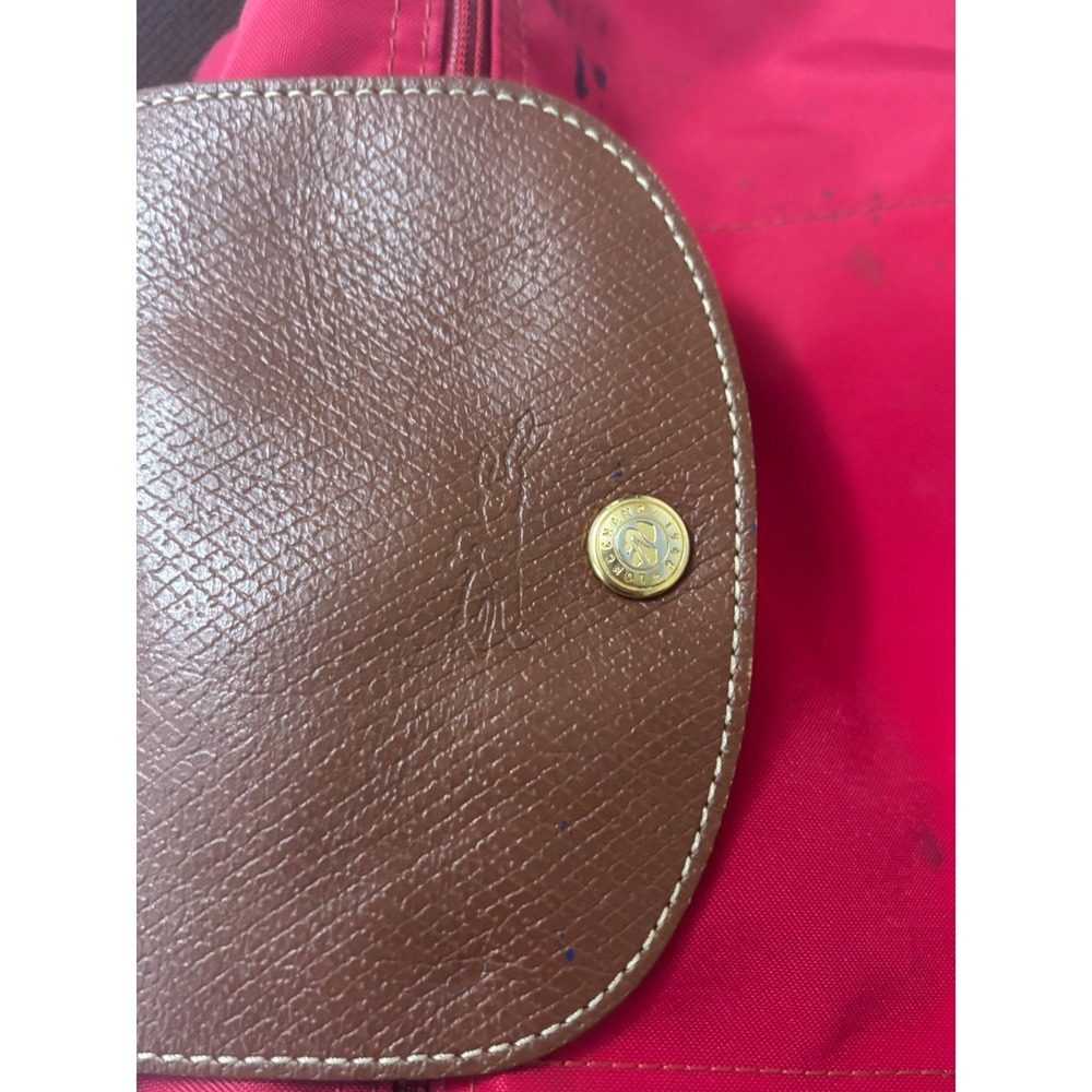 Longchamp Le Pliage Red Nylon Backpack Women Gold Zip Leather Trim STAINED - Picture 9 of 15